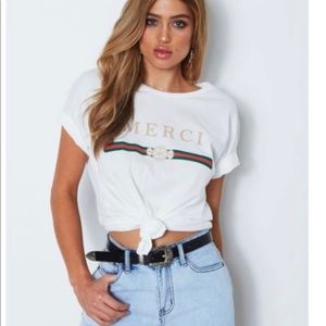 White Fox Boutique Merci Shirt Pink Gucci Stripe